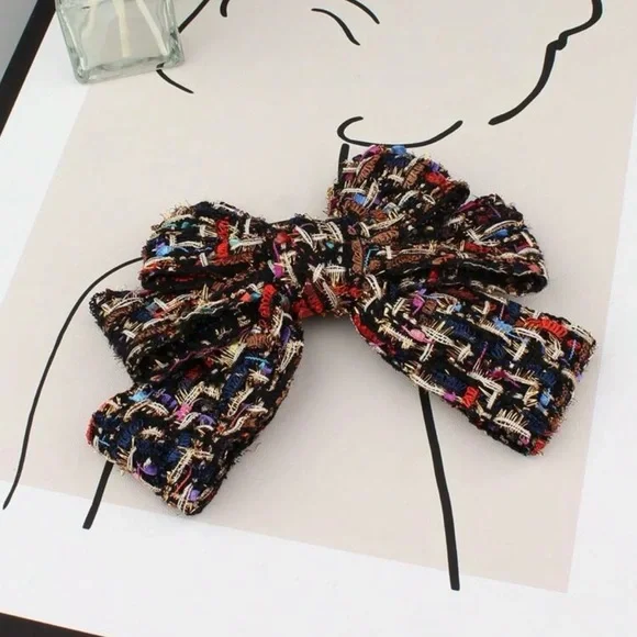 Multicolor Tweed Bow Tie Brooch - Picture 2 of 12